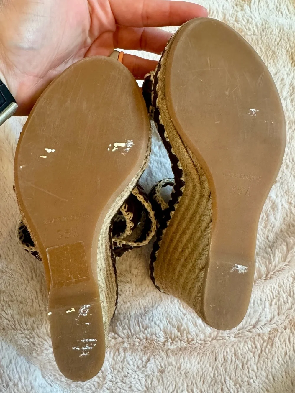 Tory Burch Two Tone Woven Leather Paloma Ankle Strap Espadrille Wedge Sandals